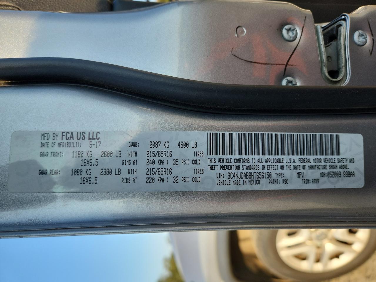 2017 Jeep Compass Sport VIN: 3C4NJDAB8HT656150 Lot: 81692155