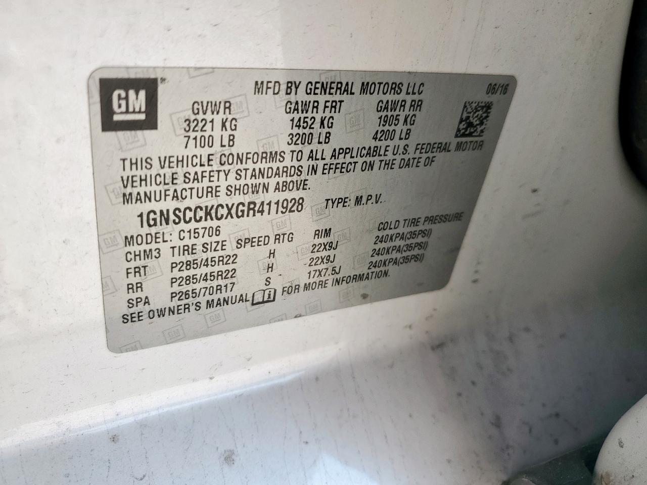 2016 Chevrolet Tahoe C1500 Ltz VIN: 1GNSCCKCXGR411928 Lot: 80668545