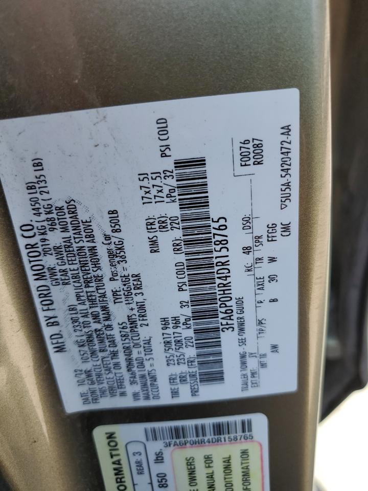 2013 Ford Fusion Se VIN: 3FA6P0HR4DR158765 Lot: 70675355