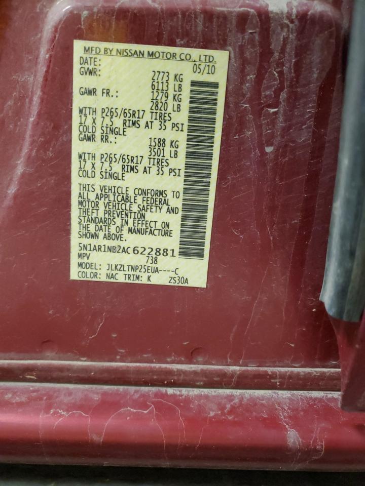 2010 Nissan Pathfinder S VIN: 5N1AR1NB2AC622881 Lot: 80445535