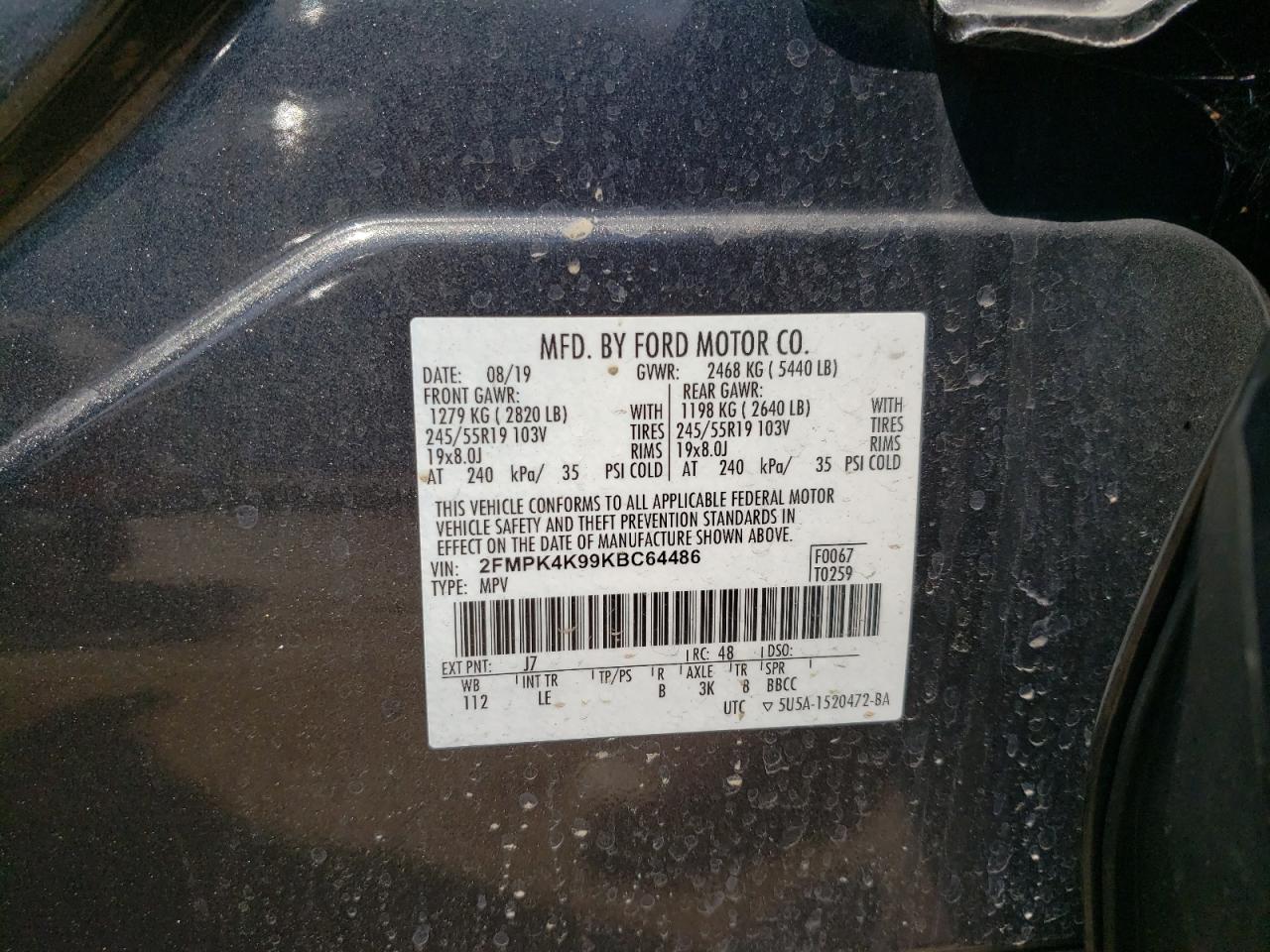 2019 Ford Edge Titanium VIN: 2FMPK4K99KBC64486 Lot: 71465835