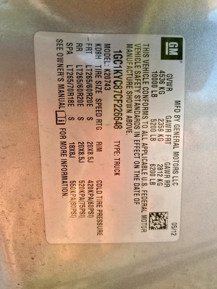 2012 Chevrolet Silverado K2500 Heavy Duty Ltz VIN: 1GC1KYC87CF226648 Lot: 71053595