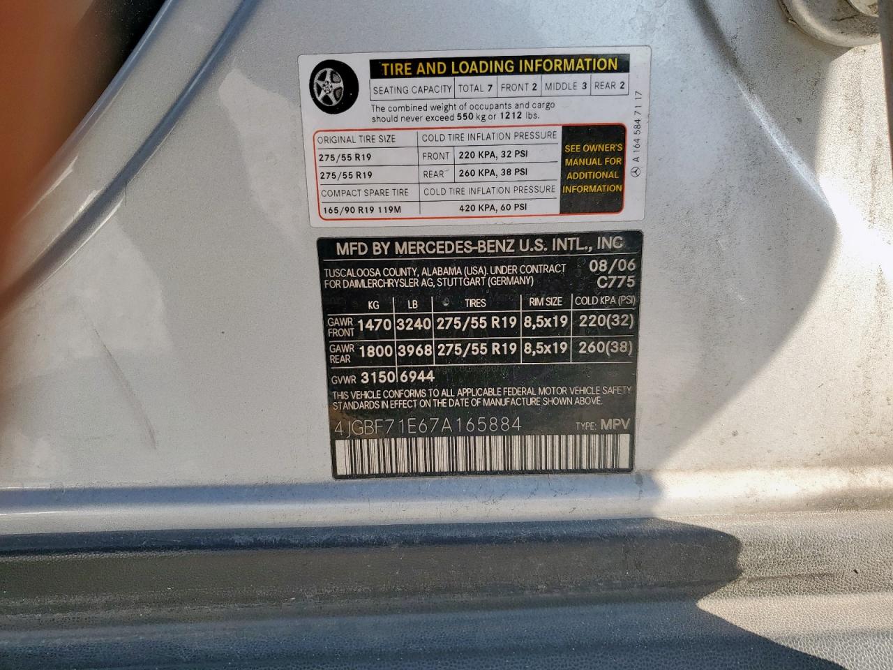 2007 Mercedes-Benz Gl 450 4Matic VIN: 4JGBF71E67A165884 Lot: 71845895