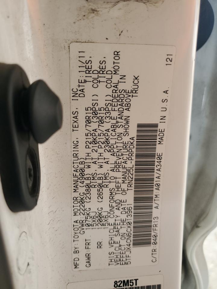 2012 Toyota Tacoma Double Cab VIN: 5TFJX4CN6CX013961 Lot: 80145835