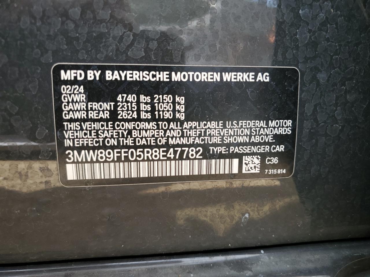 2024 BMW 330Xi VIN: 3MW89FF05R8E47782 Lot: 83756515