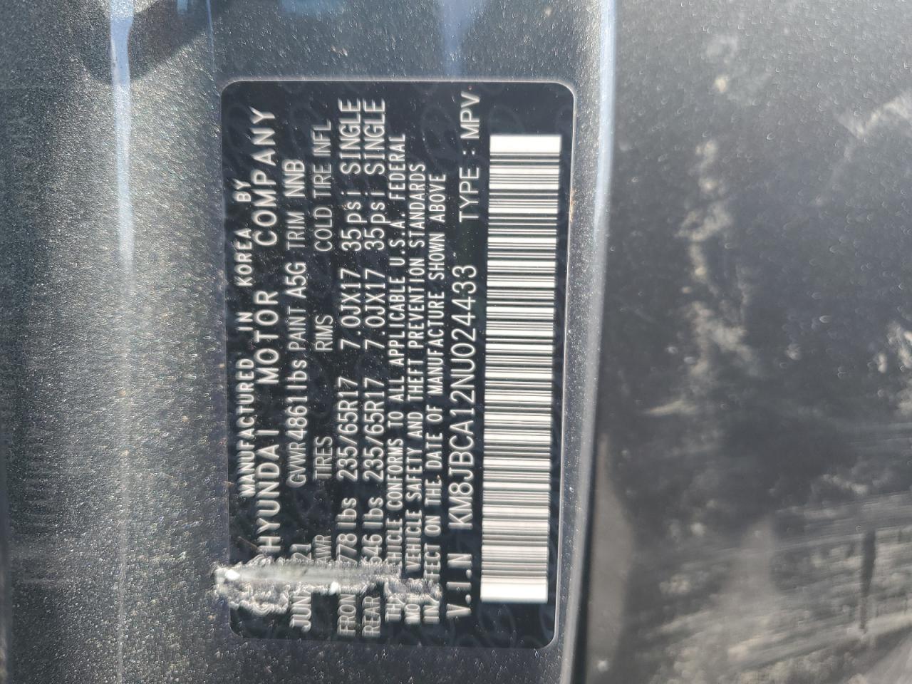 2022 Hyundai Tucson Blue VIN: KM8JBCA12NU024433 Lot: 71265165