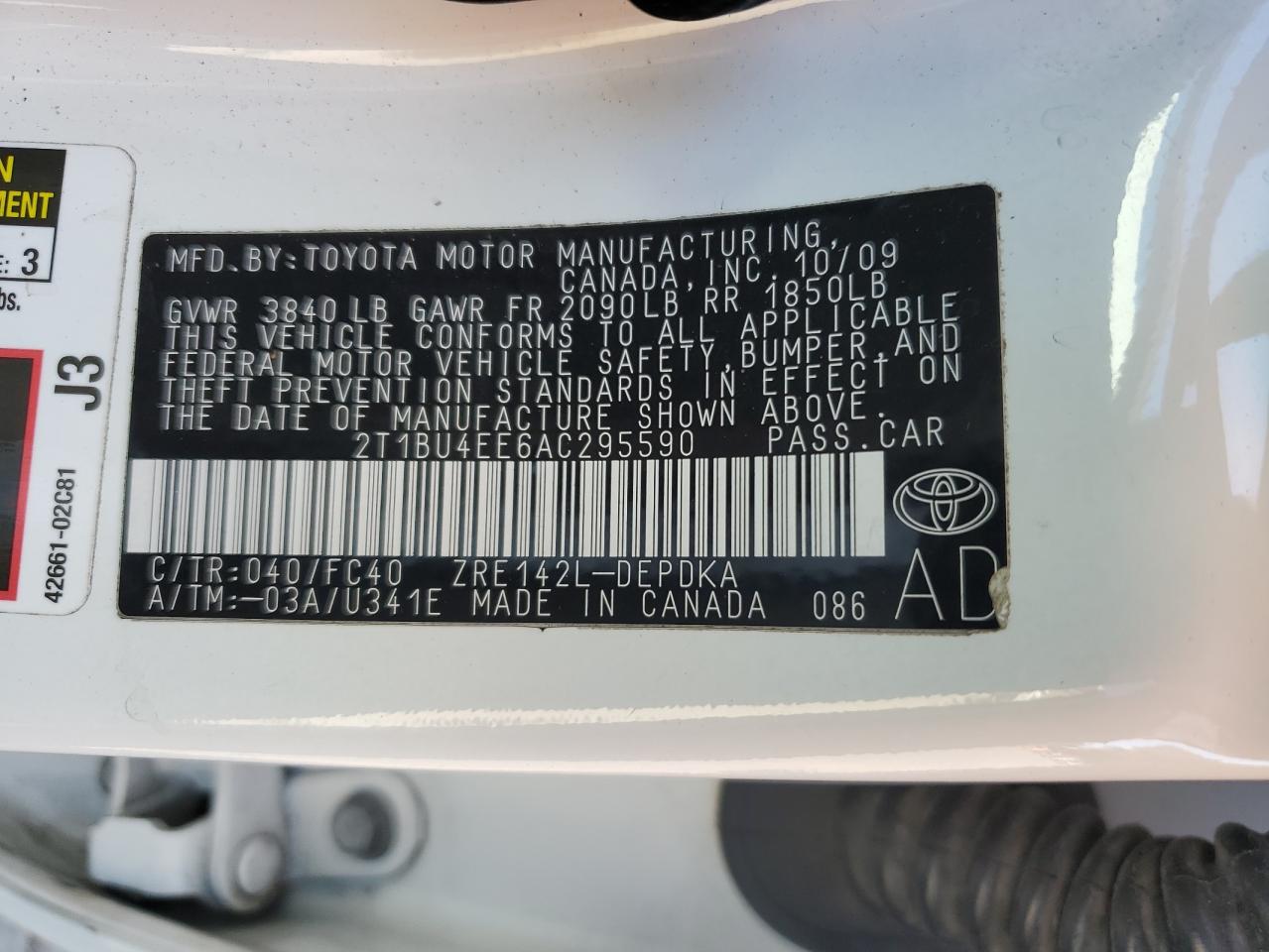 2010 Toyota Corolla Base VIN: 2T1BU4EE6AC295590 Lot: 80666395