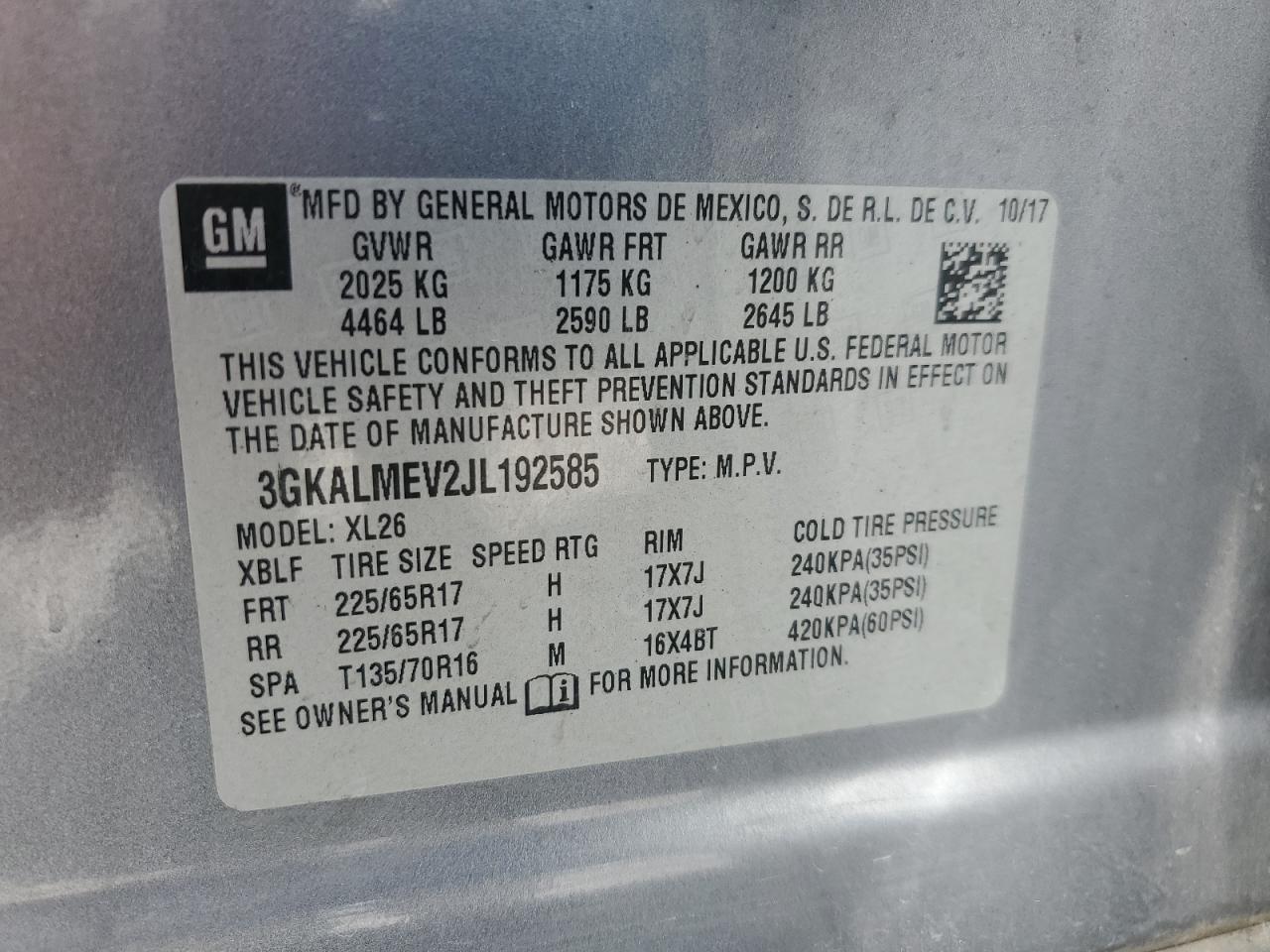 2018 GMC Terrain Sle VIN: 3GKALMEV2JL192585 Lot: 71990715