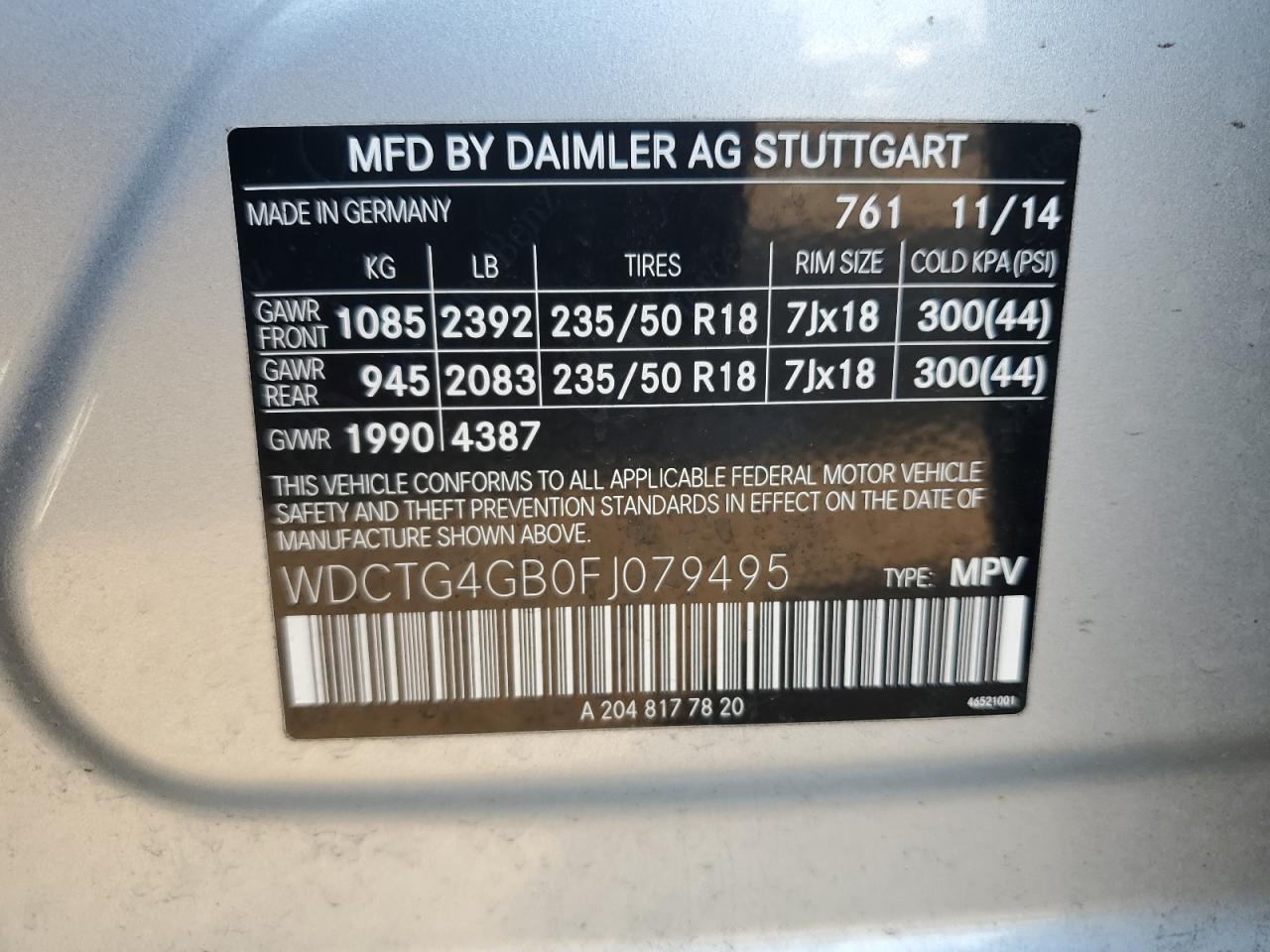 2015 Mercedes-Benz Gla 250 4Matic VIN: WDCTG4GB0FJ079495 Lot: 81261225