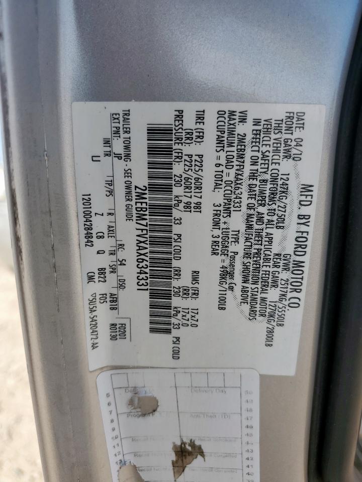 2010 Mercury Grand Marquis Ls VIN: 2MEBM7FVXAX634331 Lot: 84290215