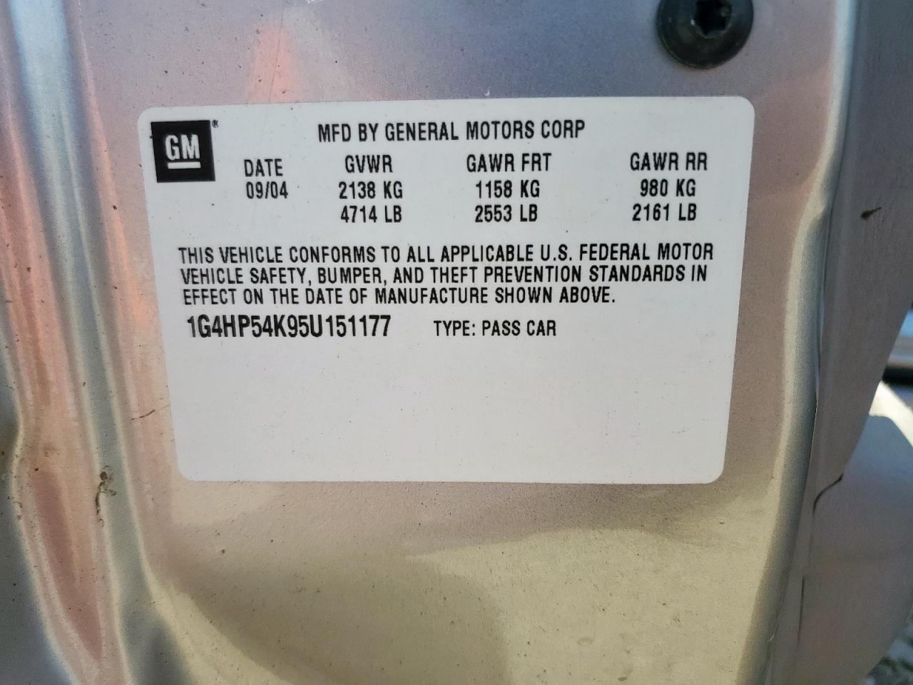 2005 Buick Lesabre Custom VIN: 1G4HP54K95U151177 Lot: 80159635