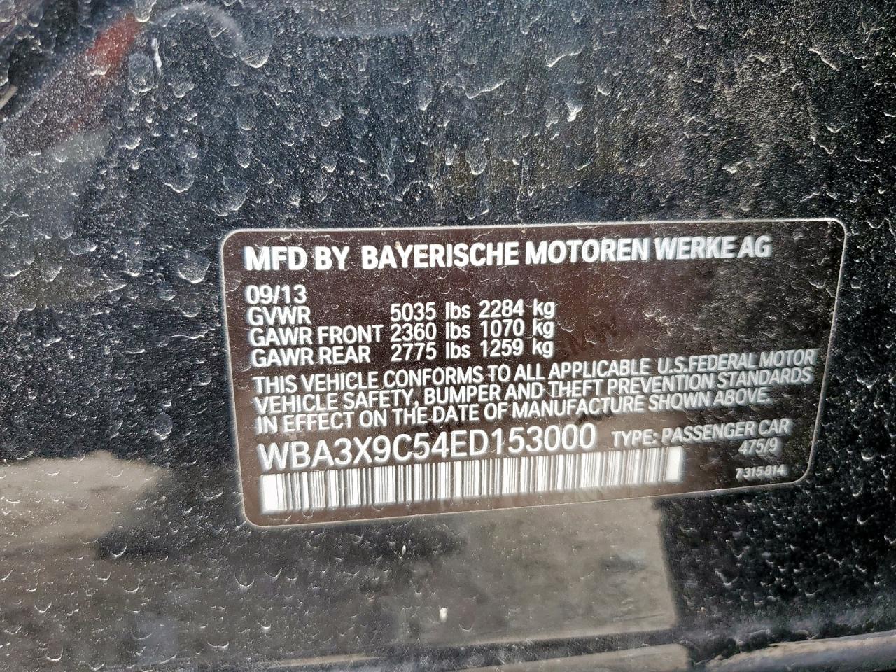 2014 BMW 335 Xigt VIN: WBA3X9C54ED153000 Lot: 80764145