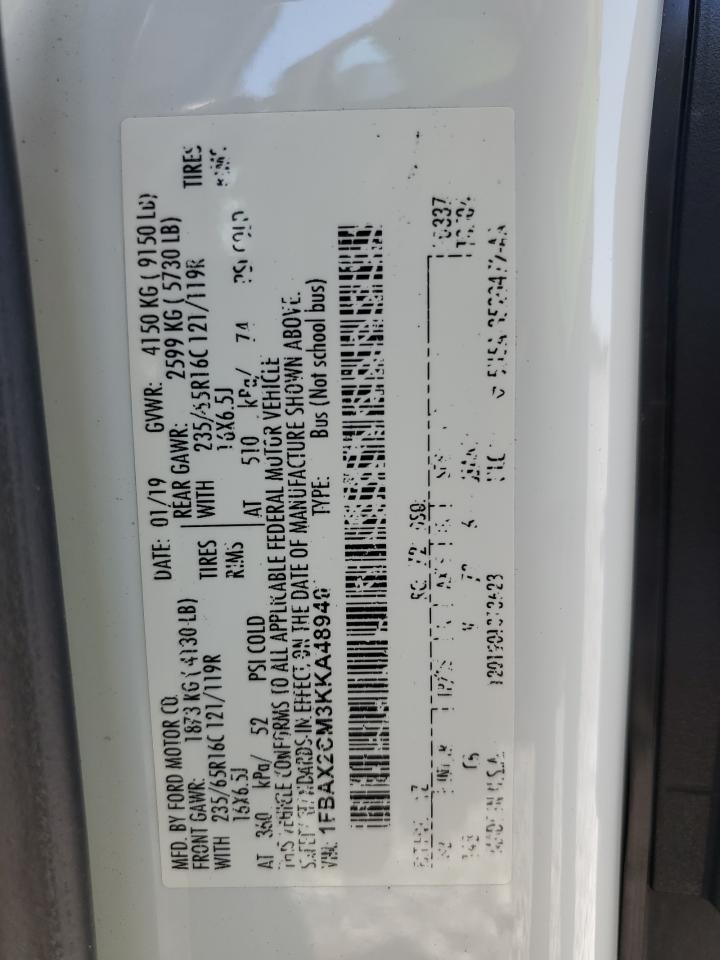 2019 Ford Transit T-350 VIN: 1FBAX2CM3KKA48940 Lot: 80711085