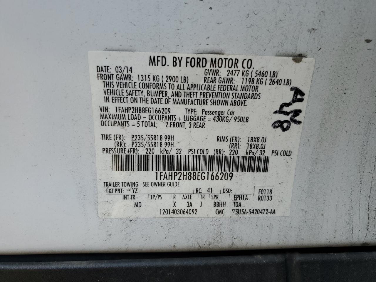 2014 Ford Taurus Sel VIN: 1FAHP2H88EG166209 Lot: 80713245