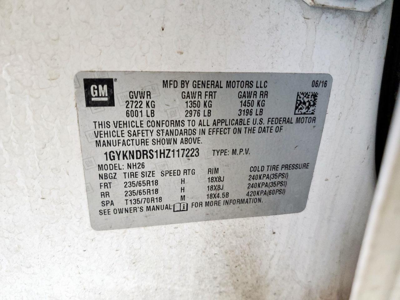 2017 Cadillac Xt5 Luxury VIN: 1GYKNDRS1HZ117223 Lot: 80796775