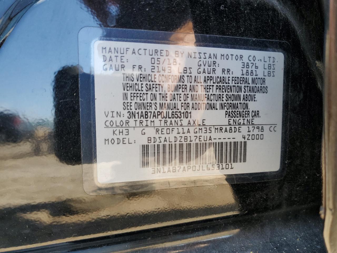 2018 Nissan Sentra S VIN: 3N1AB7AP0JL653101 Lot: 84725595