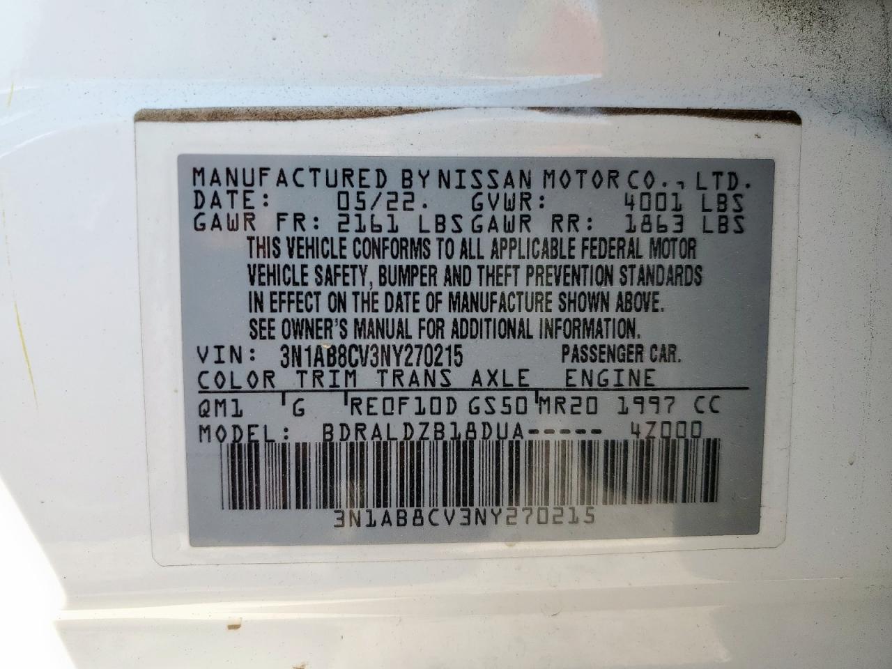 2022 Nissan Sentra Sv VIN: 3N1AB8CV3NY270215 Lot: 80910875