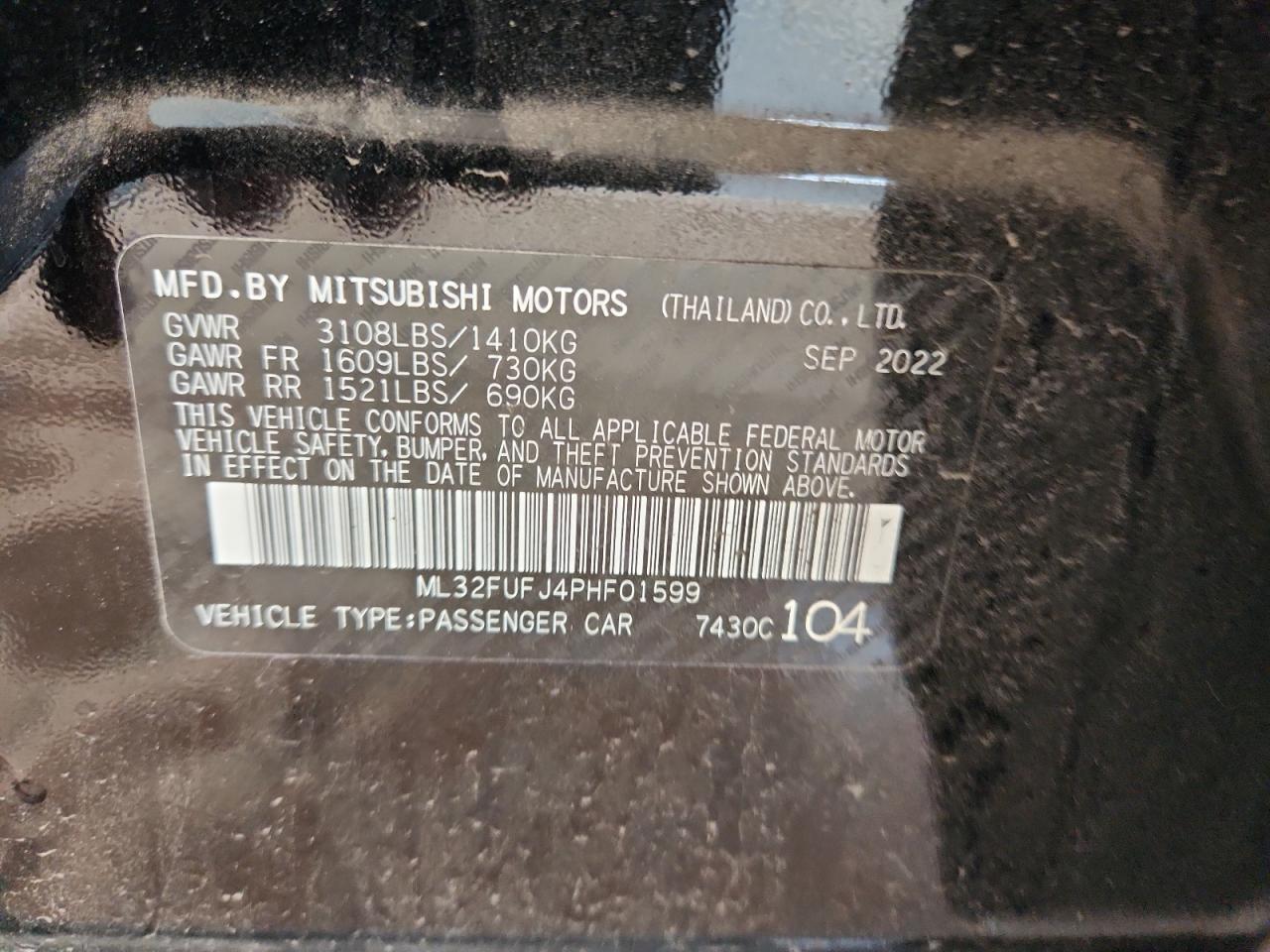 2023 Mitsubishi Mirage G4 Es VIN: ML32FUFJ4PHF01599 Lot: 81880005