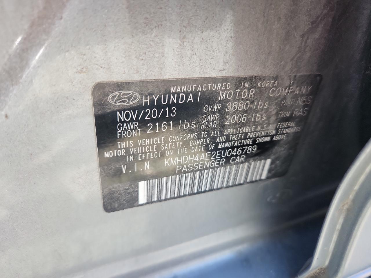 2014 Hyundai Elantra Se VIN: KMHDH4AE2EU046789 Lot: 71648515