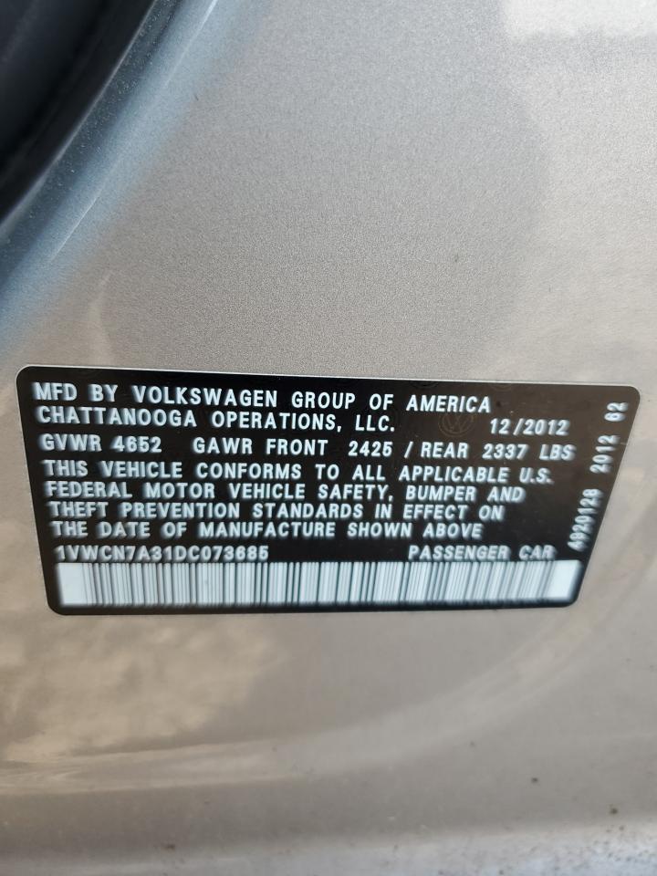 2013 Volkswagen Passat Sel VIN: 1VWCN7A31DC073685 Lot: 80555235