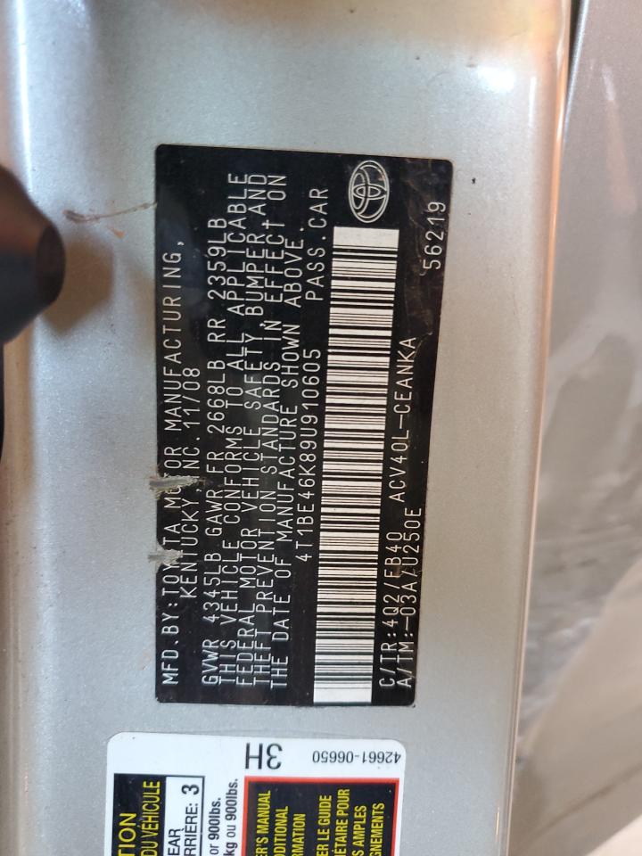 2009 Toyota Camry Base VIN: 4T1BE46K89U910605 Lot: 80895555