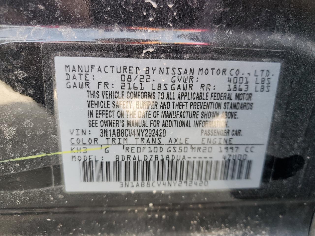 2022 Nissan Sentra Sv VIN: 3N1AB8CV4NY292420 Lot: 80631475