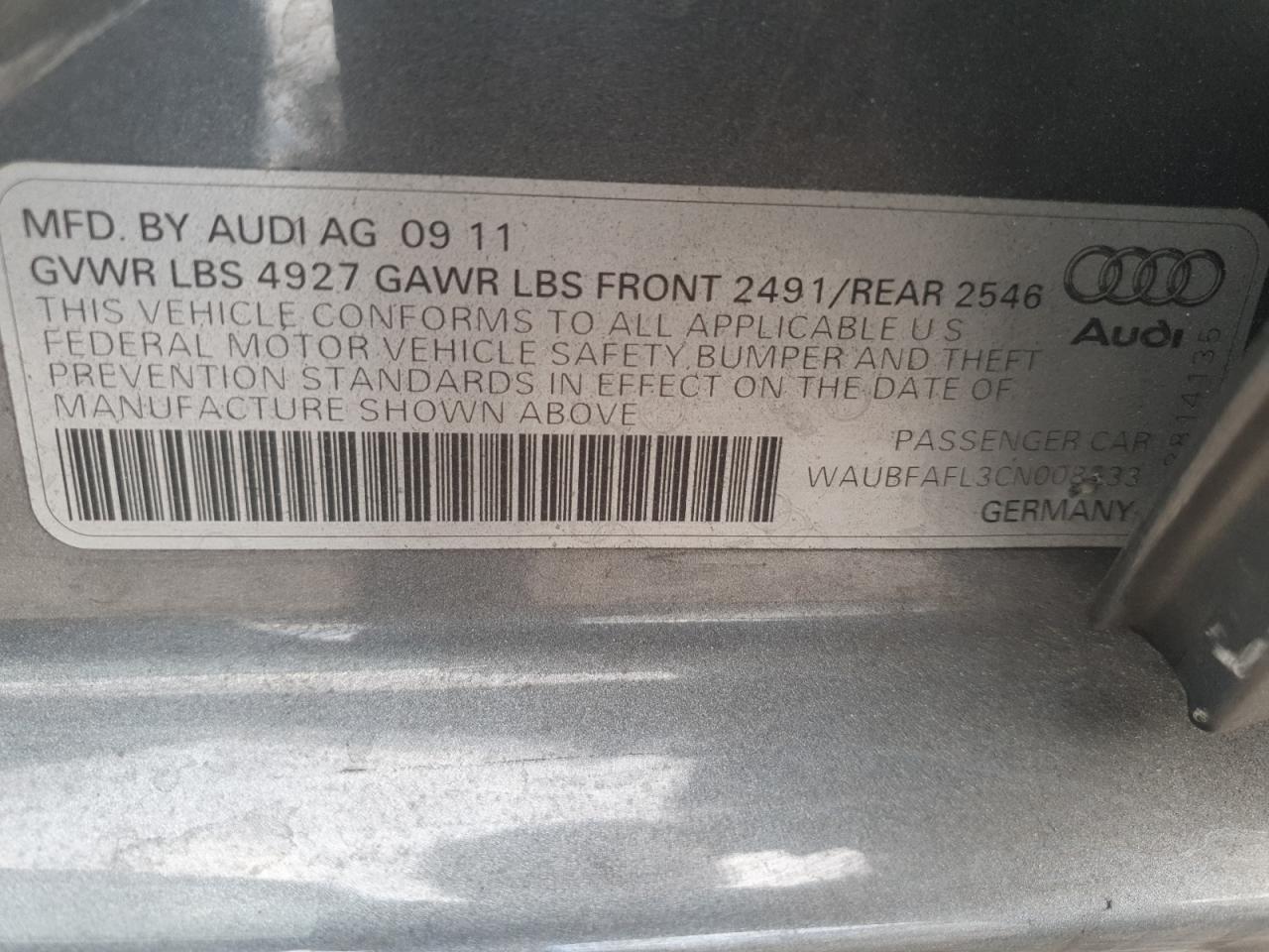 2012 Audi A4 Premium VIN: WAUBFAFL3CN008533 Lot: 81910065