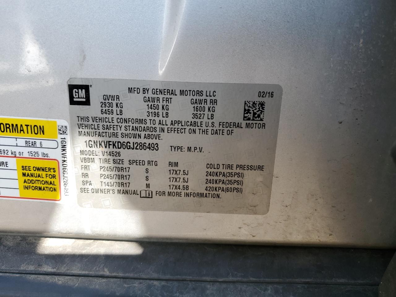 2016 Chevrolet Traverse Ls VIN: 1GNKVFKD6GJ286493 Lot: 80801035