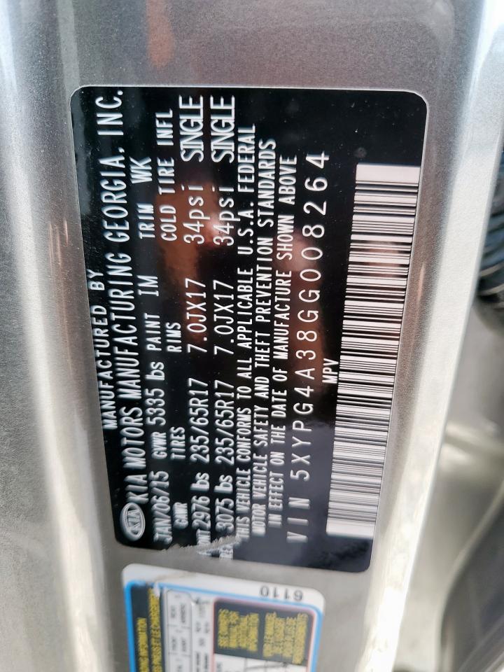 2016 Kia Sorento Lx VIN: 5XYPG4A38GG008264 Lot: 81841355