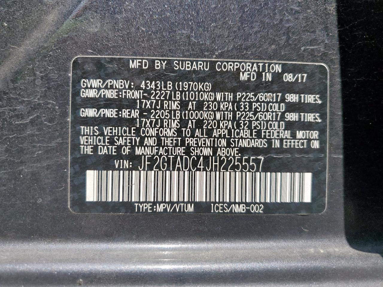 2018 Subaru Crosstrek Premium VIN: JF2GTADC4JH225557 Lot: 81437275
