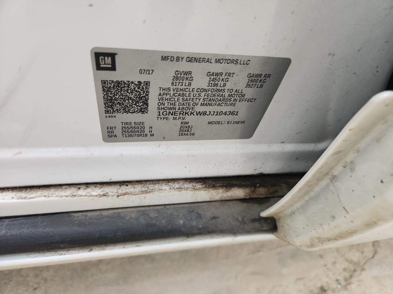 2018 Chevrolet Traverse Premier VIN: 1GNERKKW8JJ104361 Lot: 71651405