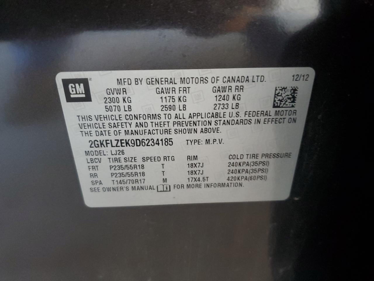 2013 GMC Terrain Denali VIN: 2GKFLZEK9D6234185 Lot: 81313905