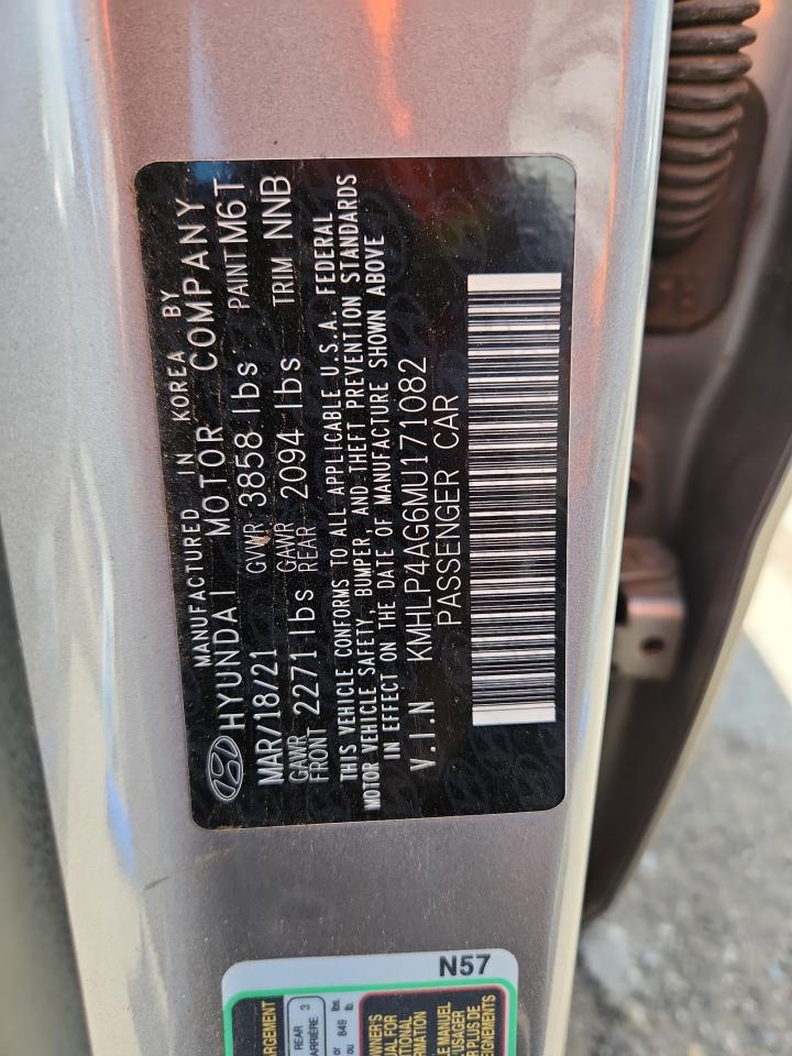 2021 Hyundai Elantra Limited VIN: KMHLP4AG6MU171082 Lot: 80673275