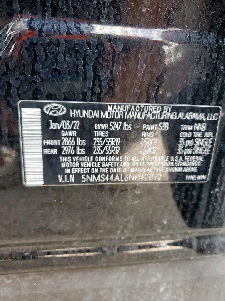 2022 Hyundai Santa Fe Limited VIN: 5NMS44AL6NH421192 Lot: 71988625