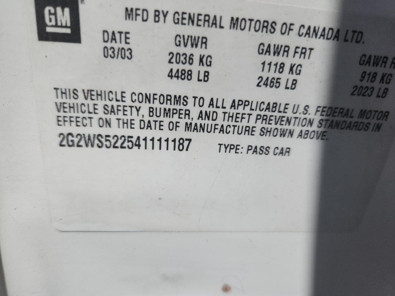 2004 Pontiac Grand Prix Gt2 VIN: 2G2WS522541111187 Lot: 80658785