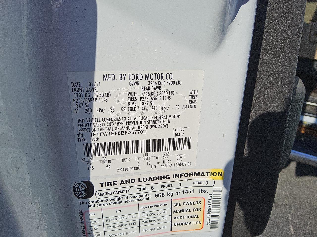 2011 Ford F150 Supercrew VIN: 1FTFW1EF8BFA67702 Lot: 72080265