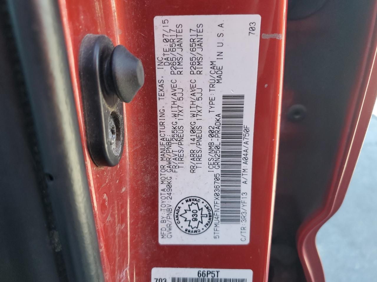 2015 Toyota Tacoma Double Cab Long Bed VIN: 5TFMU4FN7FX036705 Lot: 80723625