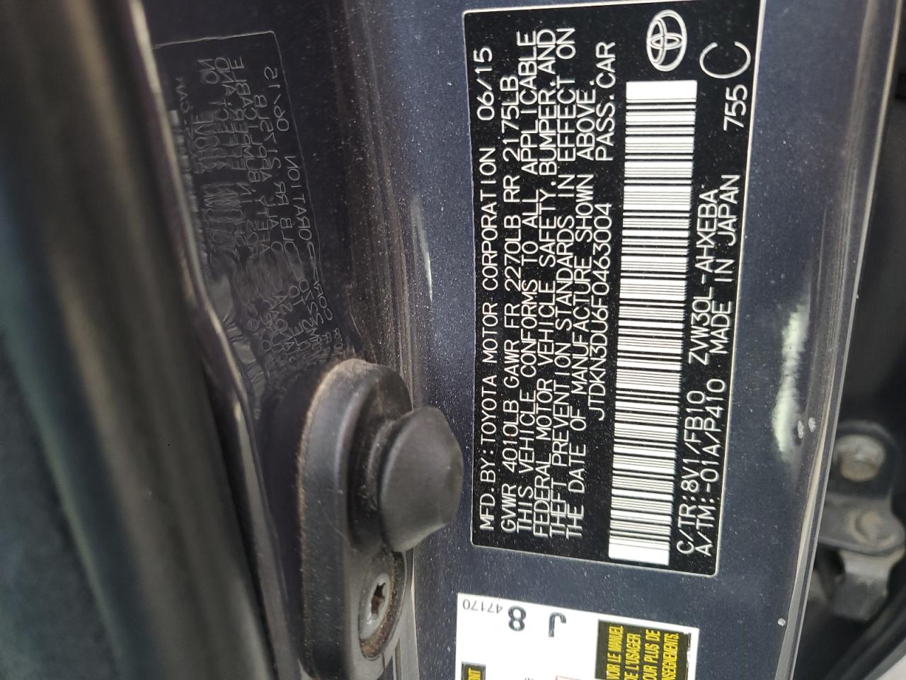 2015 Toyota Prius VIN: JTDKN3DU6F0463004 Lot: 82130435