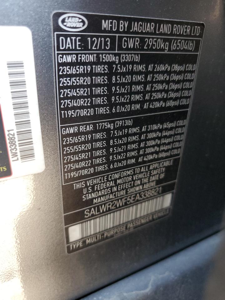 2014 Land Rover Range Rover Sport Hse VIN: SALWR2WF5EA338821 Lot: 71906985