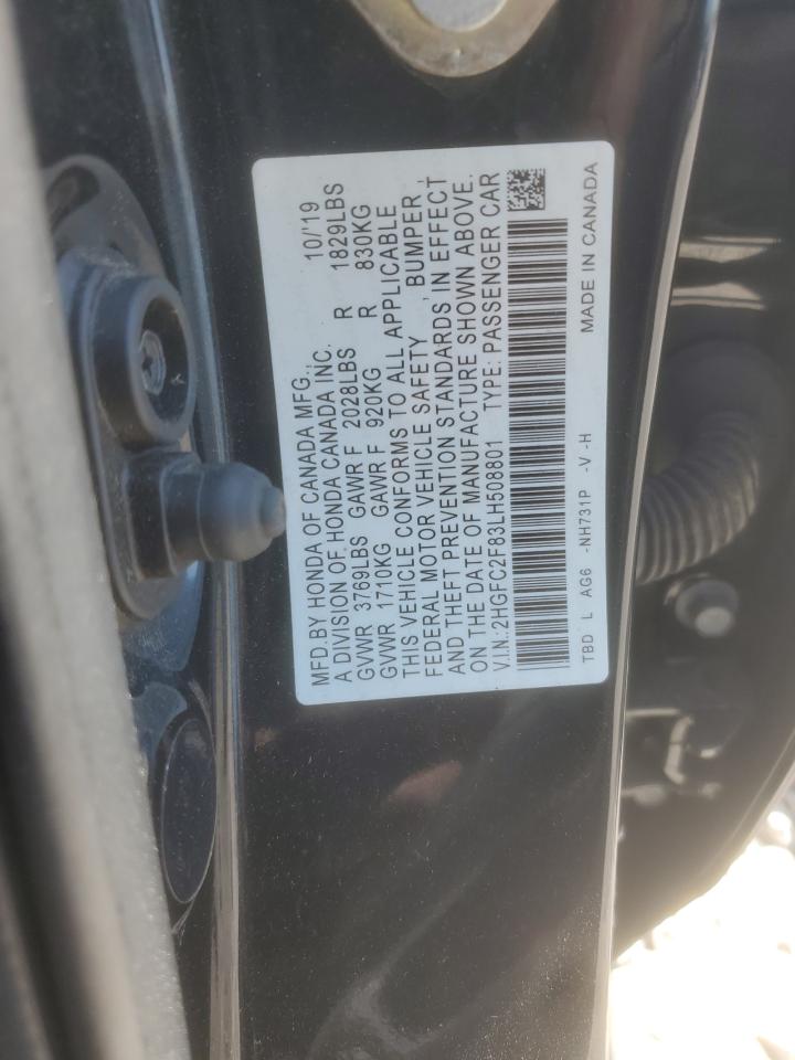2020 Honda Civic Sport VIN: 2HGFC2F83LH508801 Lot: 80200905