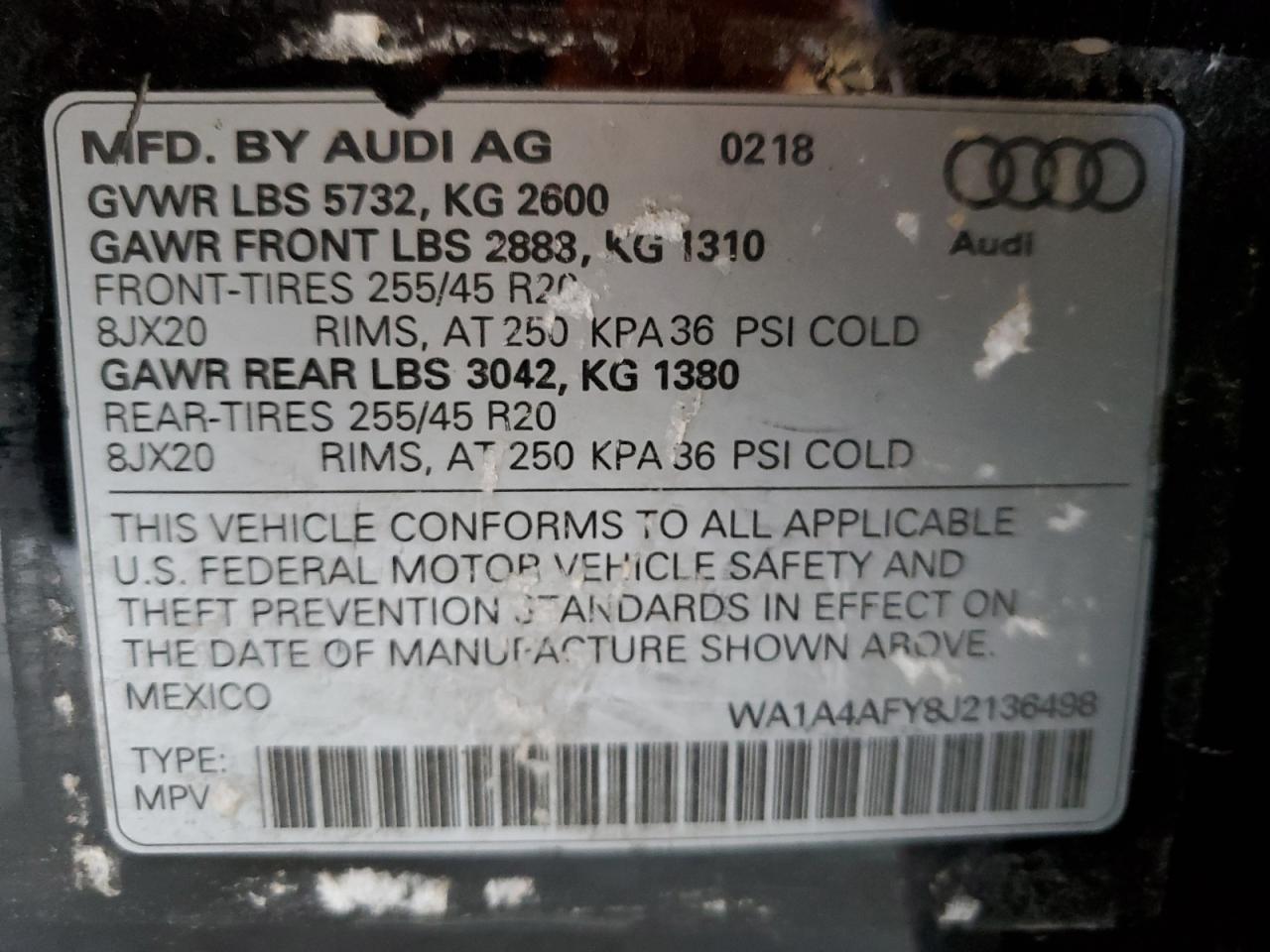 2018 Audi Sq5 Premium Plus VIN: WA1A4AFY8J2136498 Lot: 81685145