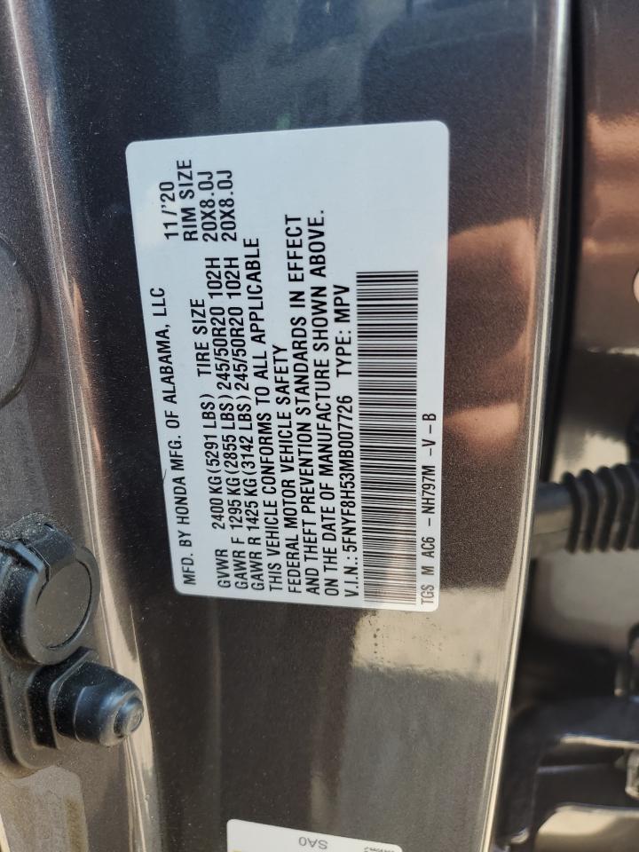 2021 Honda Passport Exl VIN: 5FNYF8H53MB007726 Lot: 71119305