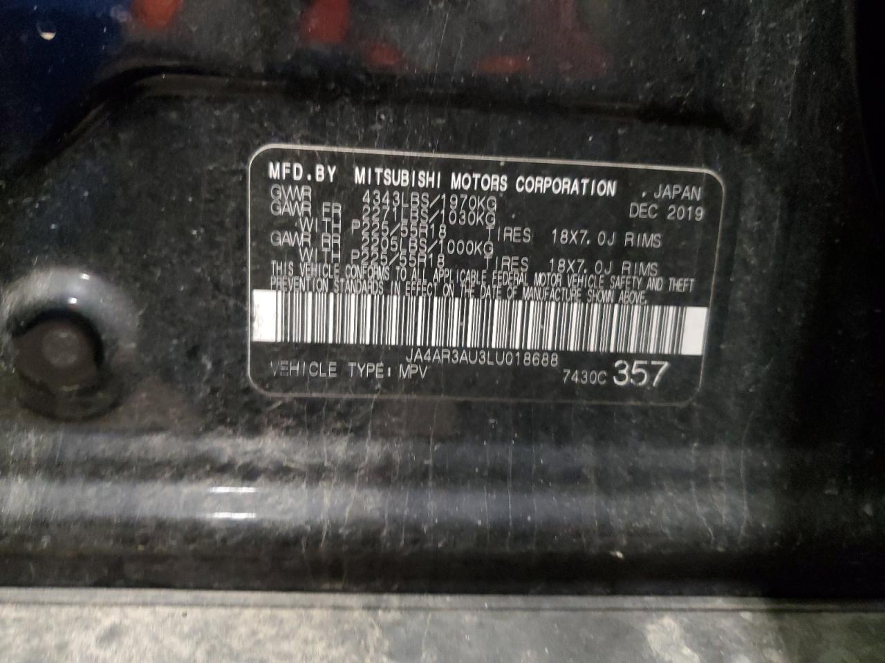 2020 Mitsubishi Outlander Sport Es VIN: JA4AR3AU3LU018688 Lot: 81880495