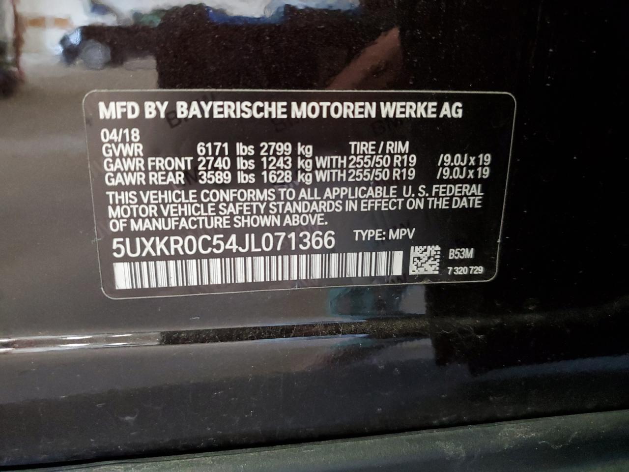 2018 BMW X5 xDrive35I VIN: 5UXKR0C54JL071366 Lot: 70509735