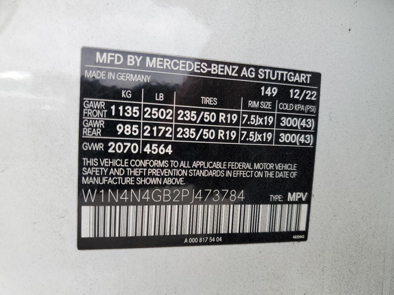2023 Mercedes-Benz Gla 250 VIN: W1N4N4GB2PJ473784 Lot: 80054585