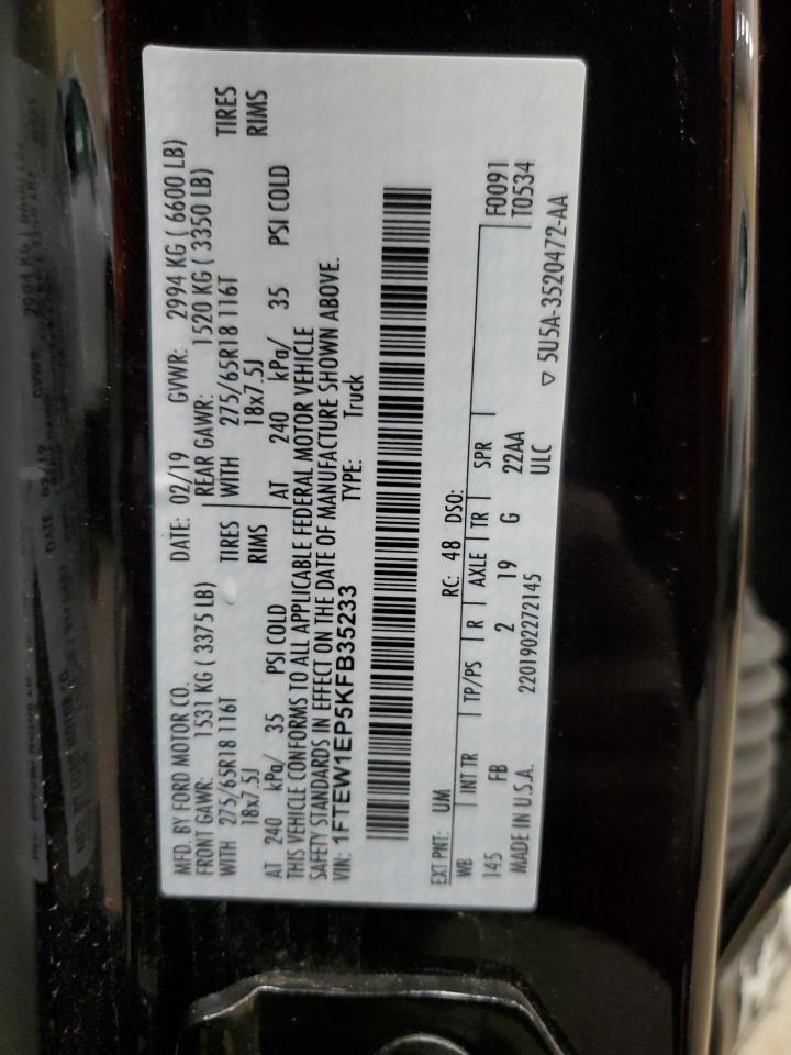 2019 Ford F150 Supercrew VIN: 1FTEW1EP5KFB35233 Lot: 83955225