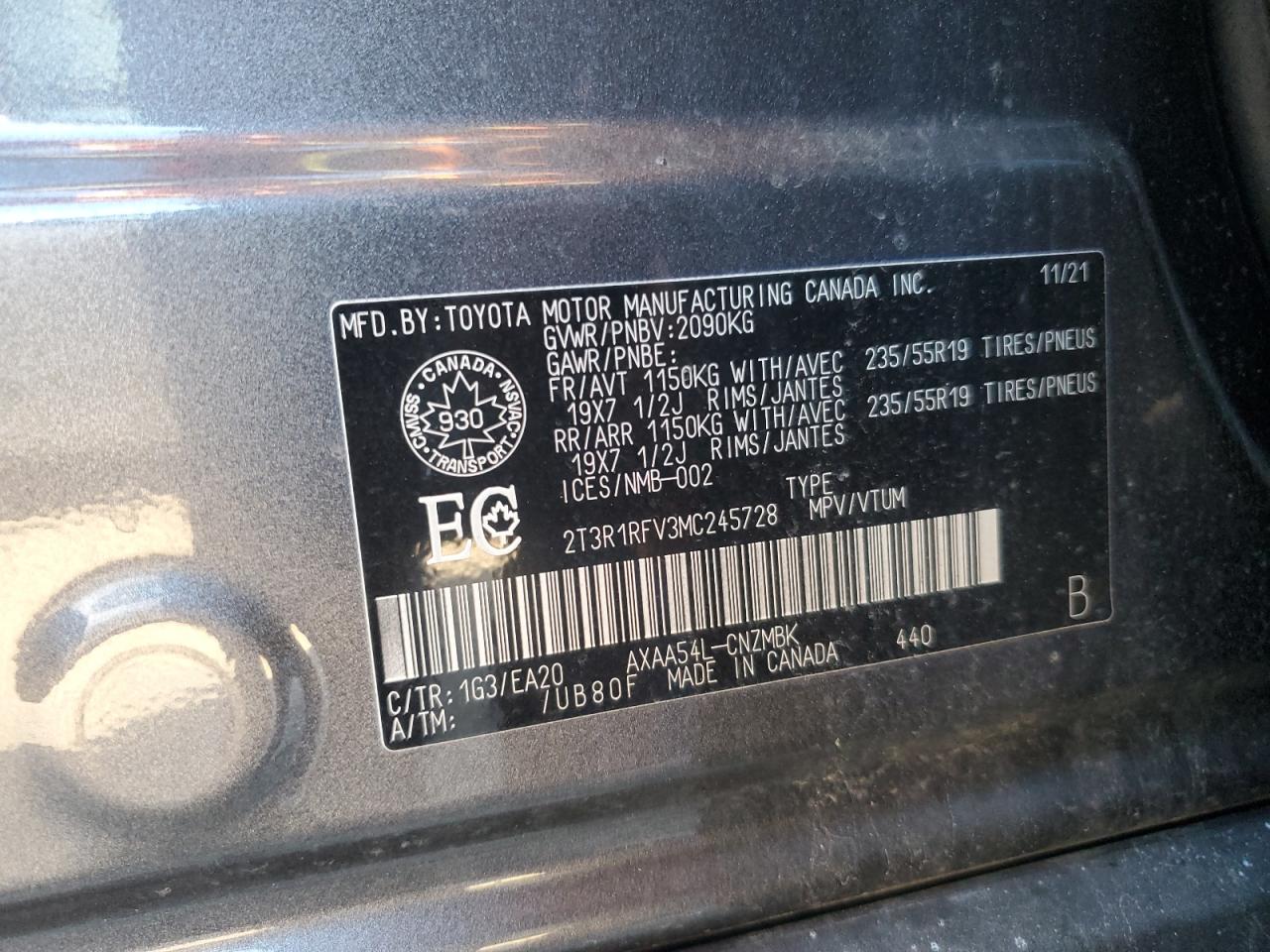 2021 Toyota Rav4 Xle VIN: 2T3R1RFV3MC245728 Lot: 80469205
