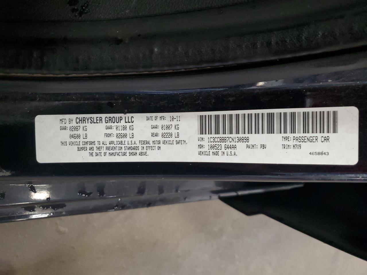 2012 Chrysler 200 Touring VIN: 1C3CCBBB7CN130898 Lot: 69104885