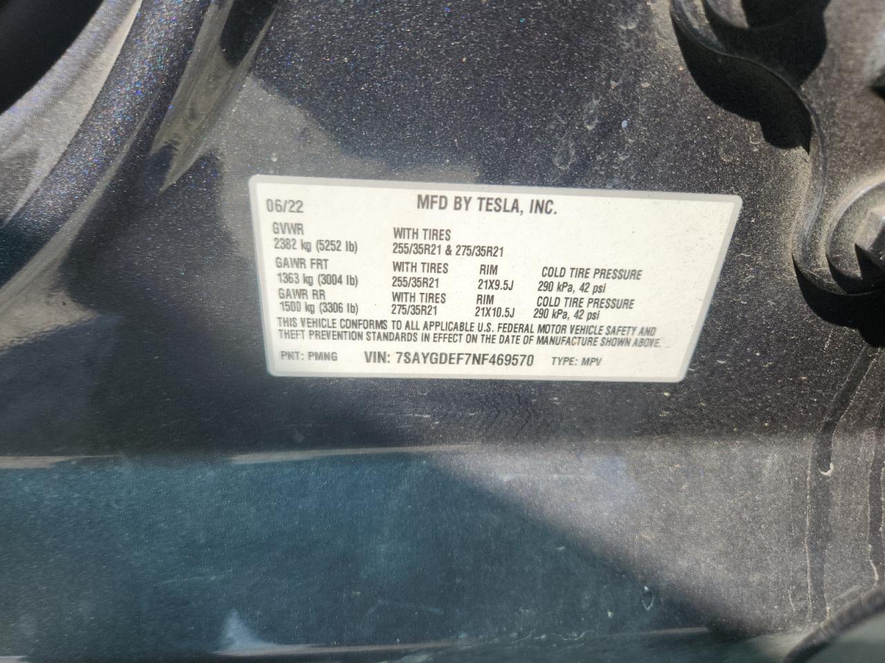 2022 Tesla Model Y VIN: 7SAYGDEF7NF469570 Lot: 81282565