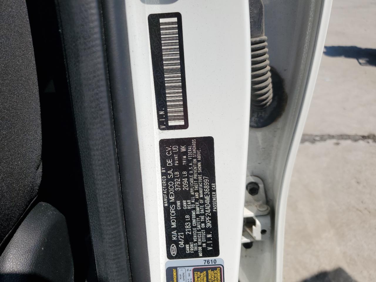 2021 Kia Forte Fe VIN: 3KPF24AD4ME368997 Lot: 71070845